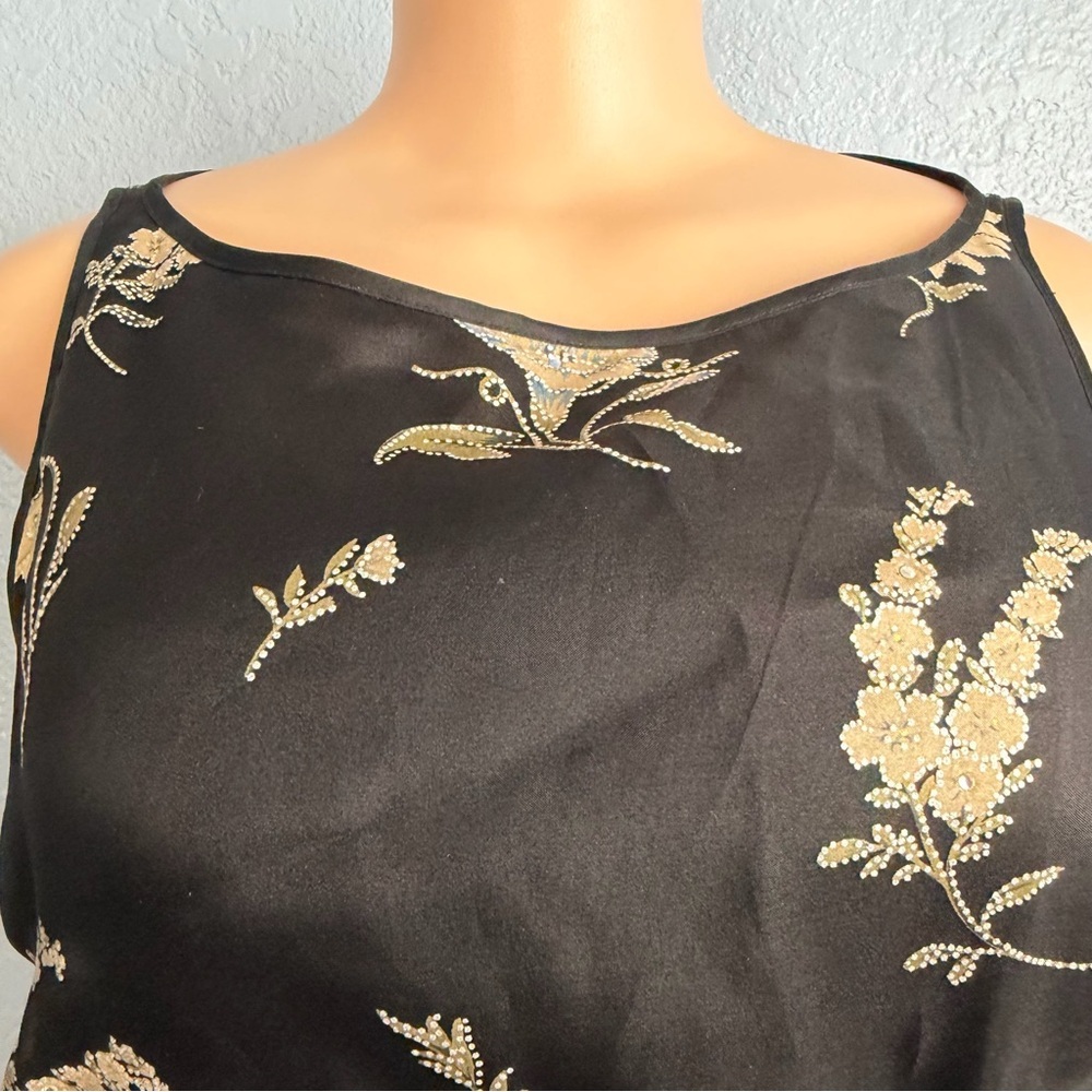 Ann Taylor Floral Embroidered Black Silk Shift Dress - Picture 12 of 12
